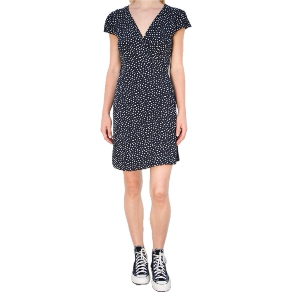 Brandy Melville Navy Blue Floral Wrap Dress